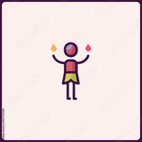 Abstract figure juggling colorful drops, creative art performance icon