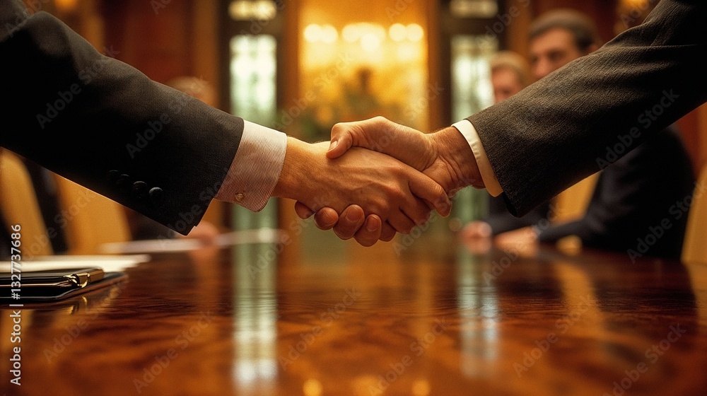 Handshake Agreement in a Boardroom Handshake Agreement in a Boardroom