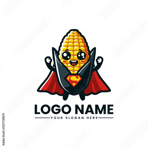 Cartoon Corn Hero Logo Illustration. Cute Food Mascot Art