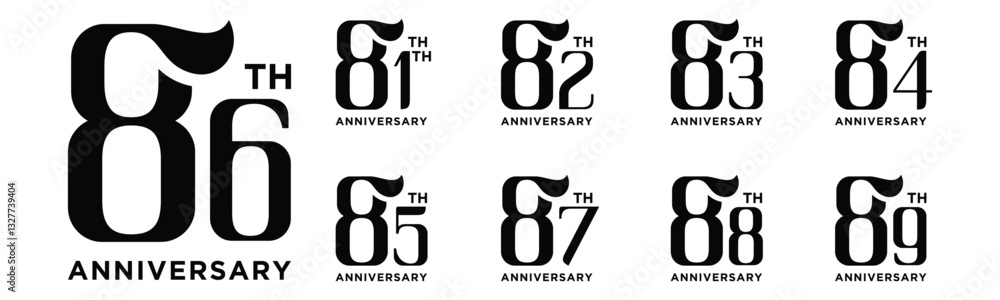 collection of creative anniversary logo designs numbers 80 to 89.black color on white background abstract number design vector illustration collection of creative anniversary logo designs numbers 80 to 89.black color on white background abstract number design vector illustration