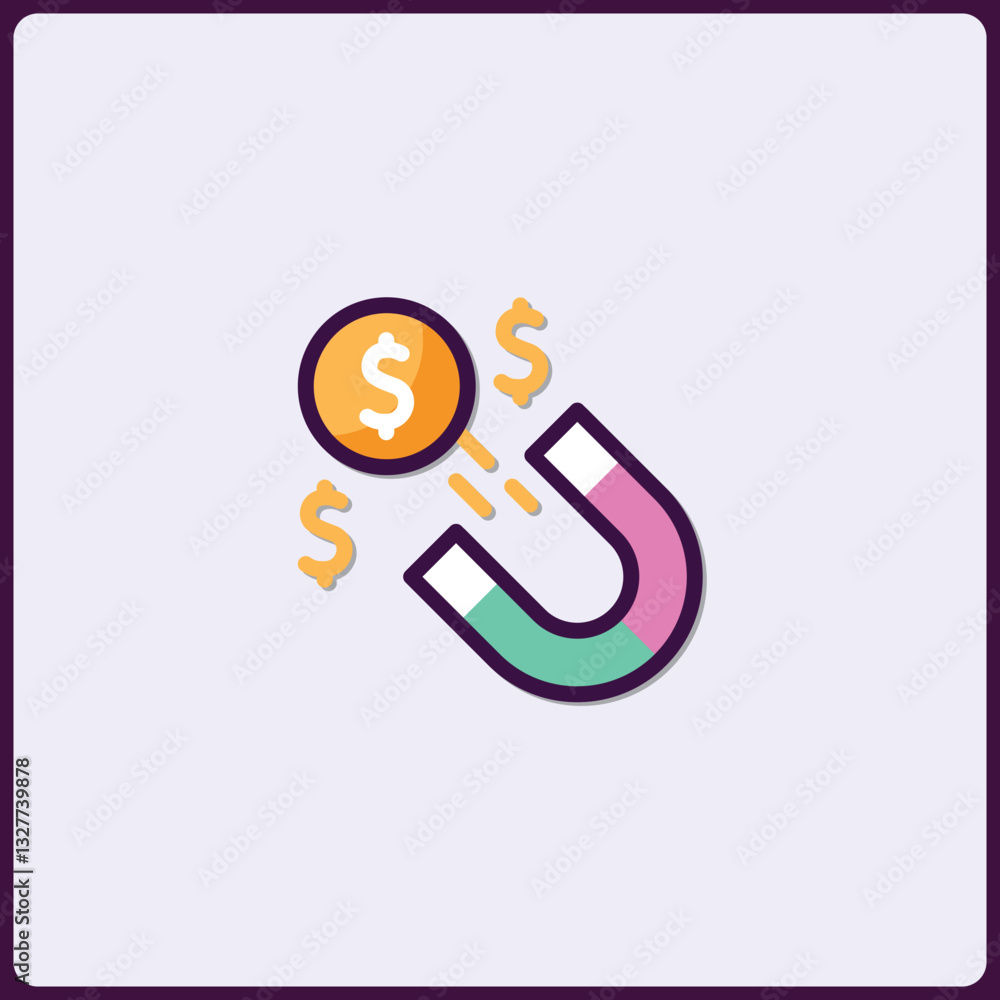 Creative Icon Illustration of Magnet Attracting Dollar Signs for Finance Concept Creative Icon Illustration of Magnet Attracting Dollar Signs for Finance Concept