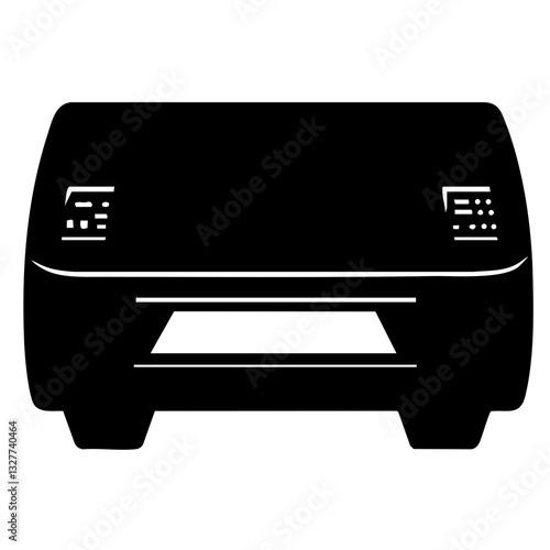 Printer icon, minimalist design, black silhouette, white background, office equipment, technology symbol, digital printing, inkjet printer