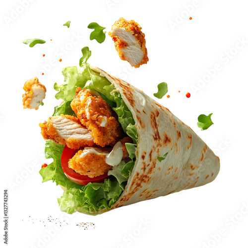 A Crispy Chicken Wrap with Ranch Dressing Lettuce Isolated on Transparent Background