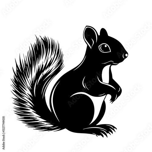 squirrel silhouette, black and white, simplified shape, graphic design, minimalist illustration