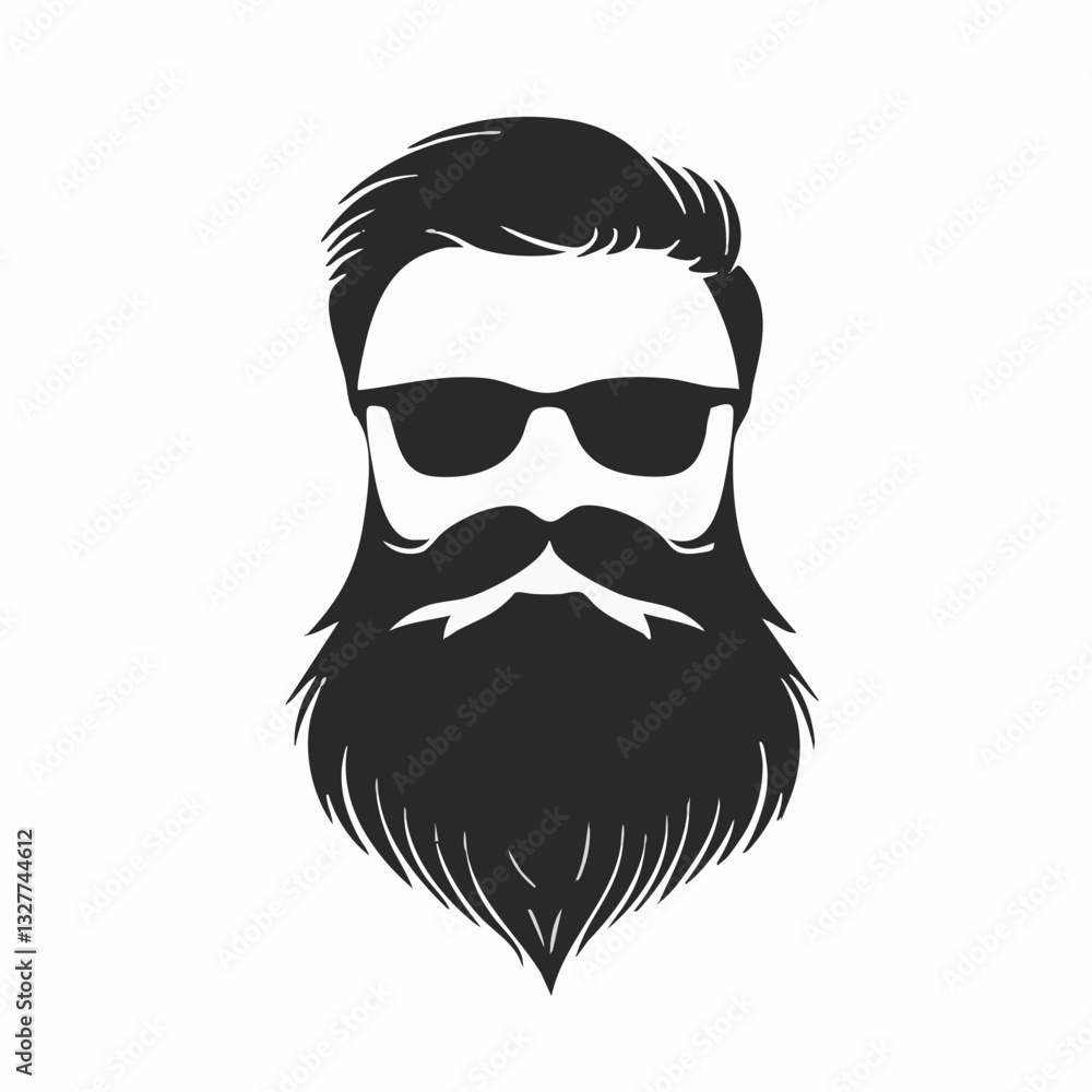 Vector graphic, black and white illustration, stylized beard and mustache, facial hair icon, minimalist design, sharp contours Vector graphic, black and white illustration, stylized beard and mustache, facial hair icon, minimalist design, sharp contours