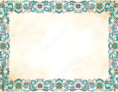geometric frame of flowers and leaves with cream background