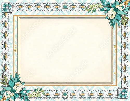 geometric frame of flowers and leaves with cream background


