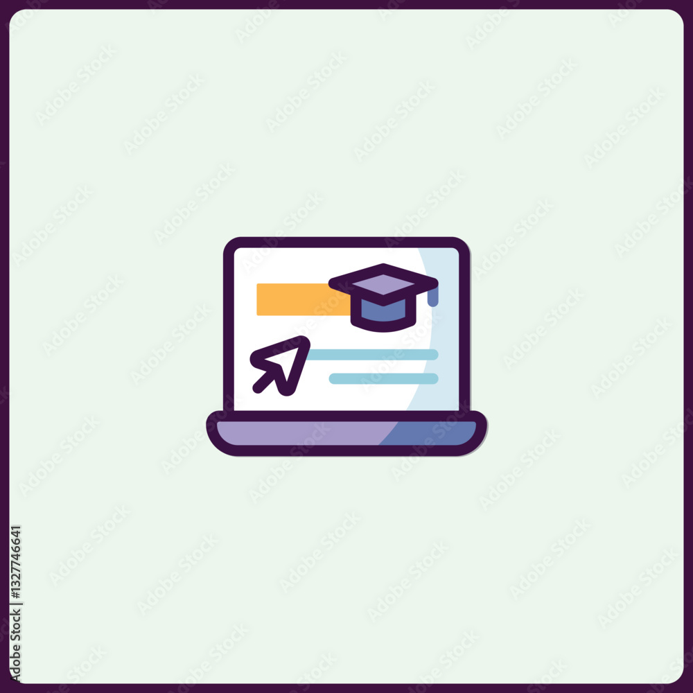 Online education icon, virtual learning on laptop, e-learning platform design Online education icon, virtual learning on laptop, e-learning platform design