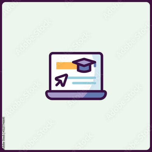 Online education icon, virtual learning on laptop, e-learning platform design