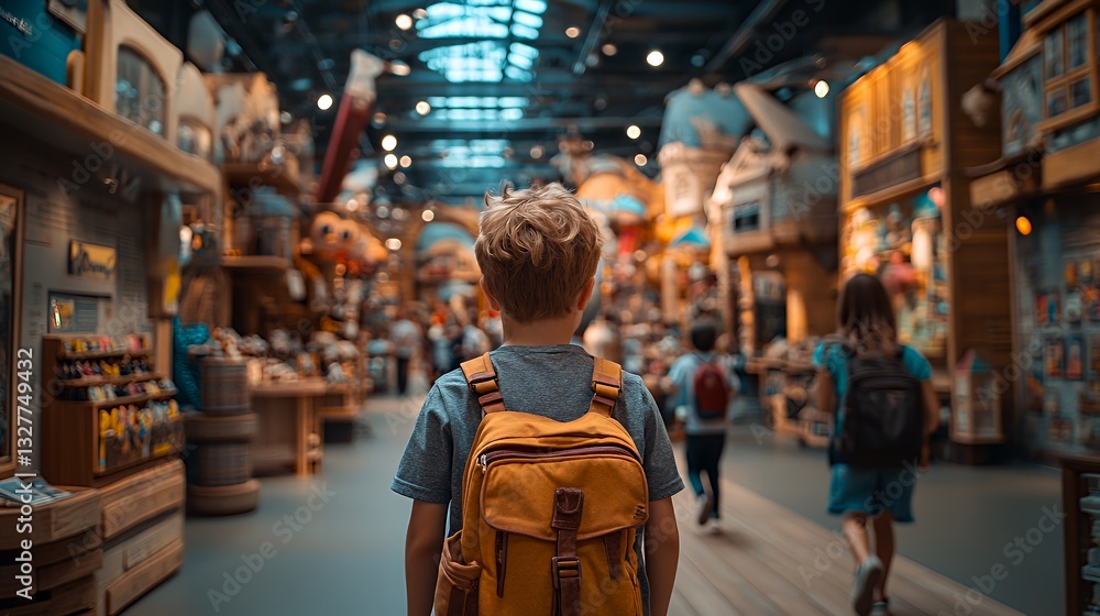 Naklejka premium Exploring a Vibrant Indoor Play Space Filled With Imaginative Displays and Joyful Children at Play