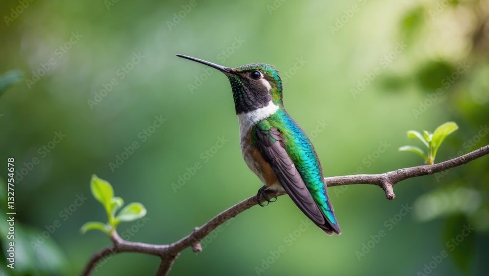 Fototapeta premium Marvelous spatulation hummingbird pauses to observe its environment.