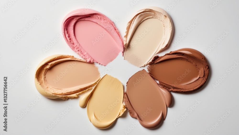 Make-up matte mousse foundation, smudge powder, creamy concealer on a white isolated background. Make-up matte mousse foundation, smudge powder, creamy concealer on a white isolated background.