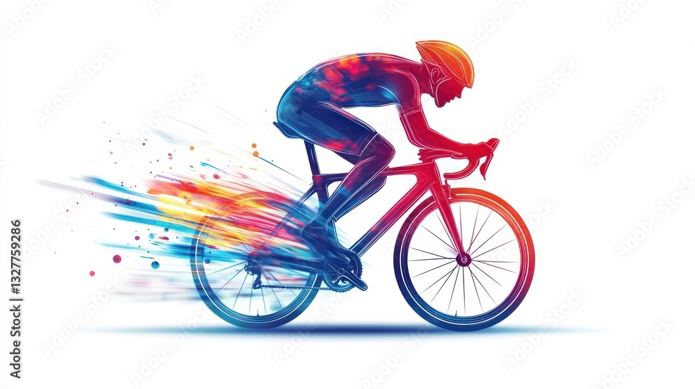 Fototapeta premium Dynamic Cyclist in Motion Abstract Artwork Featuring a Speedy Ride with Vibrant Colors and Blu