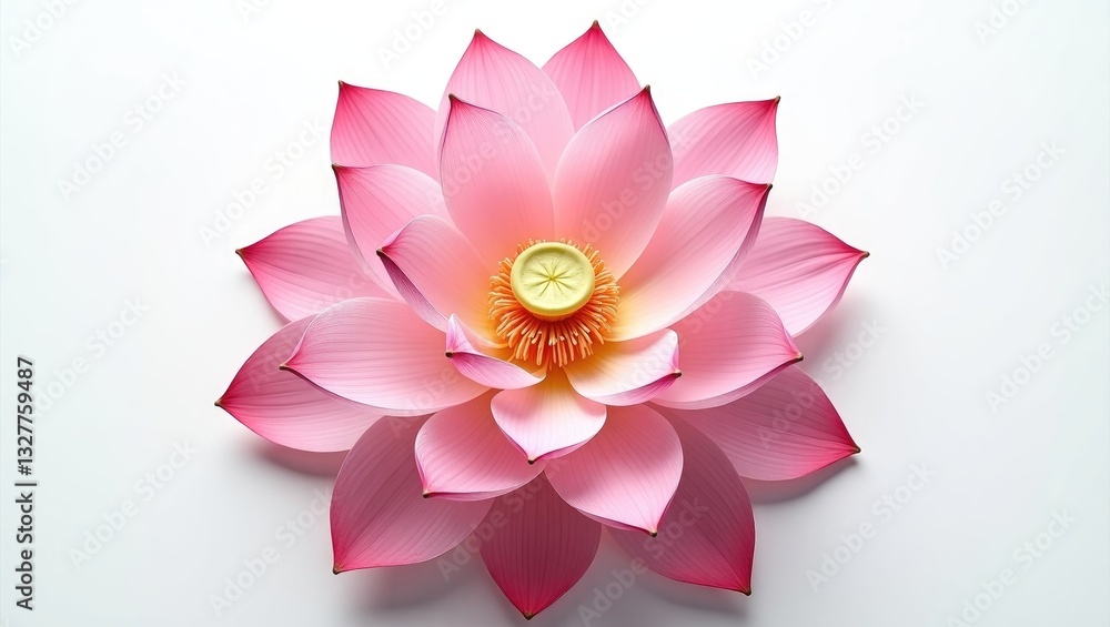 Fototapeta premium Lotus flower seen from above on a white background.