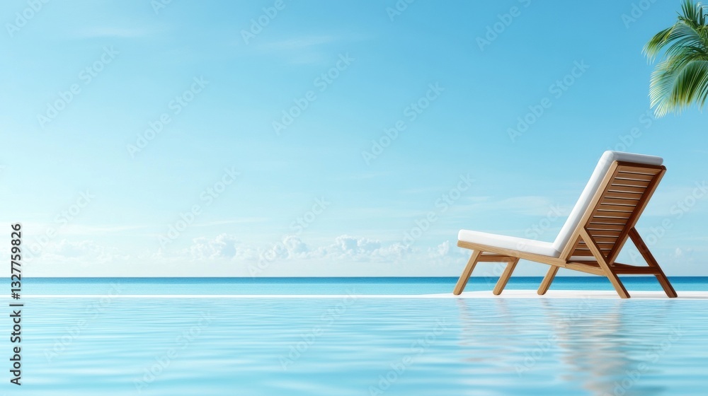 Sun lounger by the tranquil poolside, clear blue sky Sun lounger by the tranquil poolside, clear blue sky