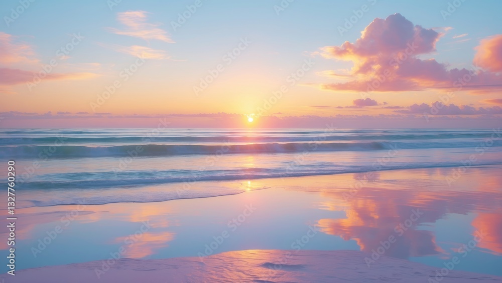 Long exposure image capturing the sun setting above the ocean, featuring a mirror effect to produce an illustrative panorama.