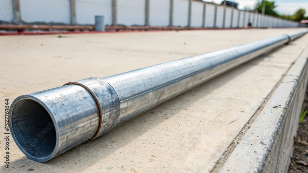 Galvanized Steel Pipe on Concrete Surface Galvanized Steel Pipe on Concrete Surface