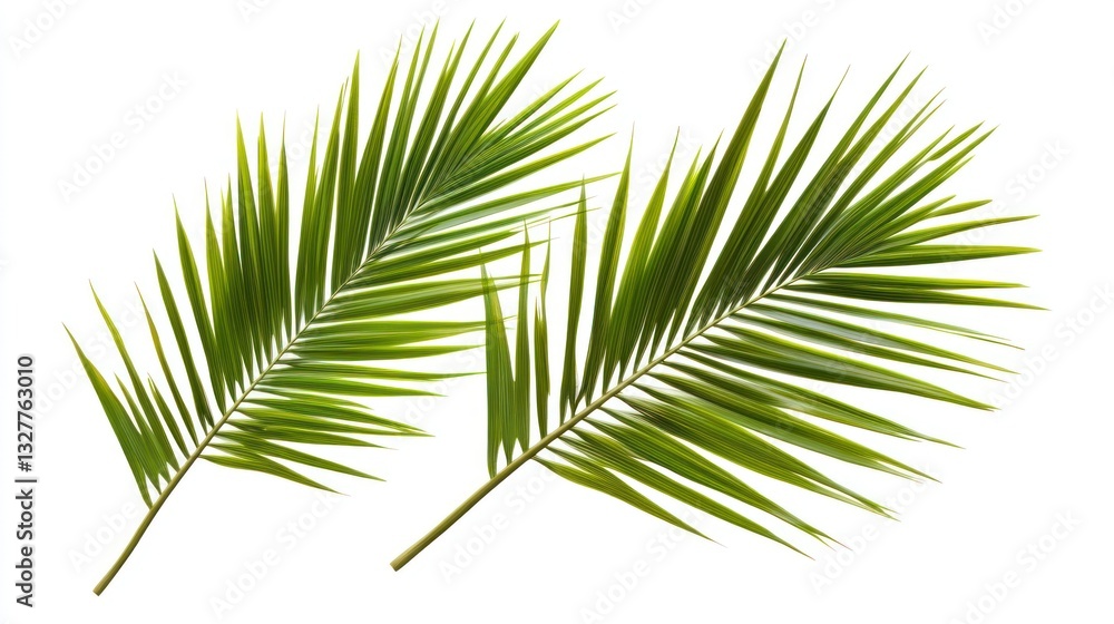 Obraz premium Vibrant Green Palm Fronds Isolated White Background Tropical Summer