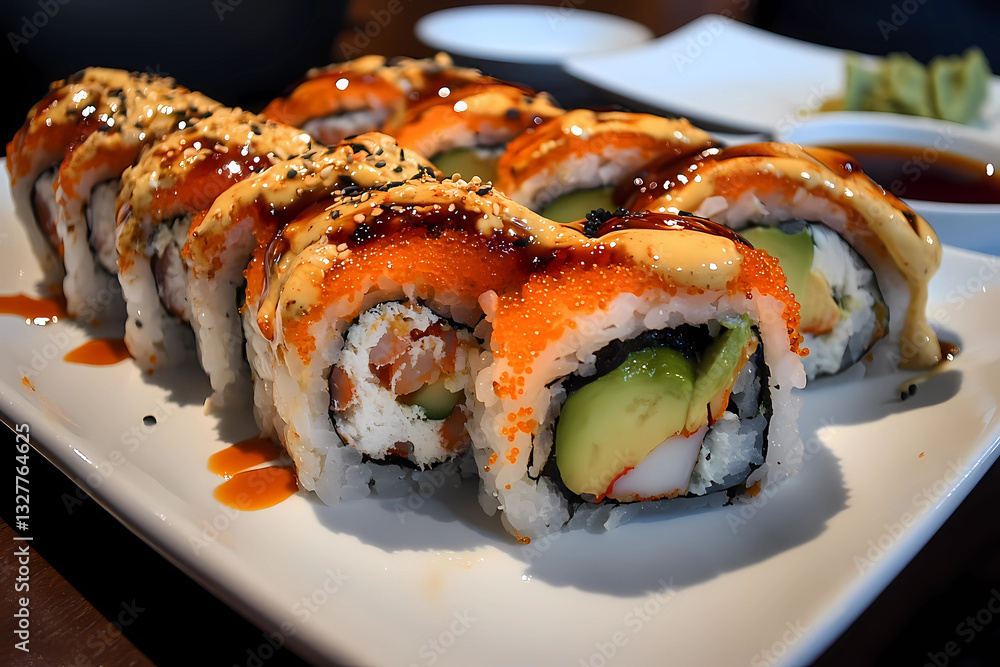 Plate Of Halal Sushi Rolls Showcasing Fresh Fish And Exquisite Flavors For Authentic Culinary Delights Plate Of Halal Sushi Rolls Showcasing Fresh Fish And Exquisite Flavors For Authentic Culinary Delights