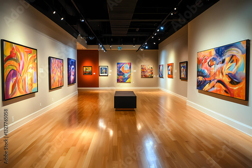 Contemporary Gallery Exhibiting Vibrant Paintings And Dynamic Sculptures Inspiring Creative Dialogue And Modern Art Appreciation