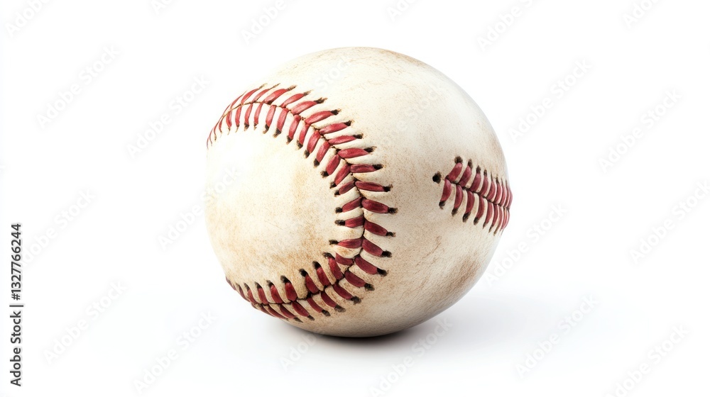 Worn Baseball with Red Stitches on White Background Perfect for Sports Games and Equipment T Worn Baseball with Red Stitches on White Background Perfect for Sports Games and Equipment T