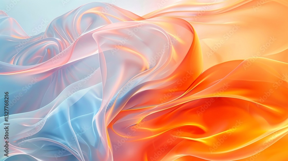 Fototapeta premium Abstract background with orange and light blue glowing waves, glowing lights, soft blurred effect