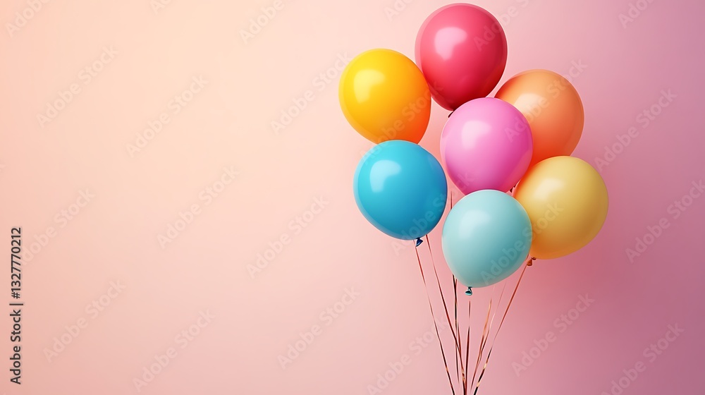 A cluster of colorful inflated balloons on a pastel background A cluster of colorful inflated balloons on a pastel background