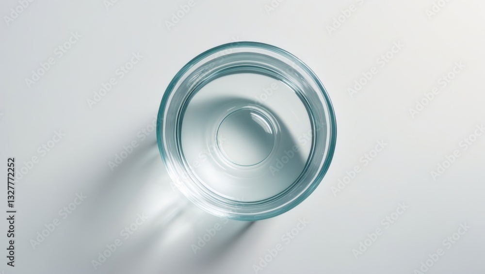 View from above of a glass bowl containing clear water, isolated on a white background. View from above of a glass bowl containing clear water, isolated on a white background.