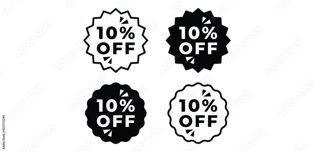 10 Percent Off Discount Label Sticker Badge Round Shape Icons Black and White Design Vector Illustration Template 10 Percent Off Discount Label Sticker Badge Round Shape Icons Black and White Design Vector Illustration Template