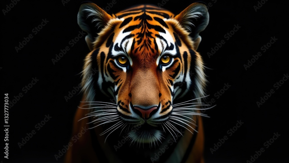 Fototapeta premium Tiger face against a black background