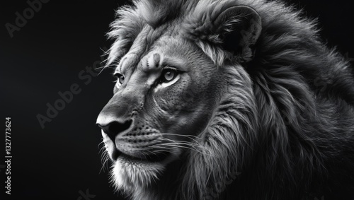 Portrait of a Stunning Lion, Cat in Profile, Lion in Shadow.