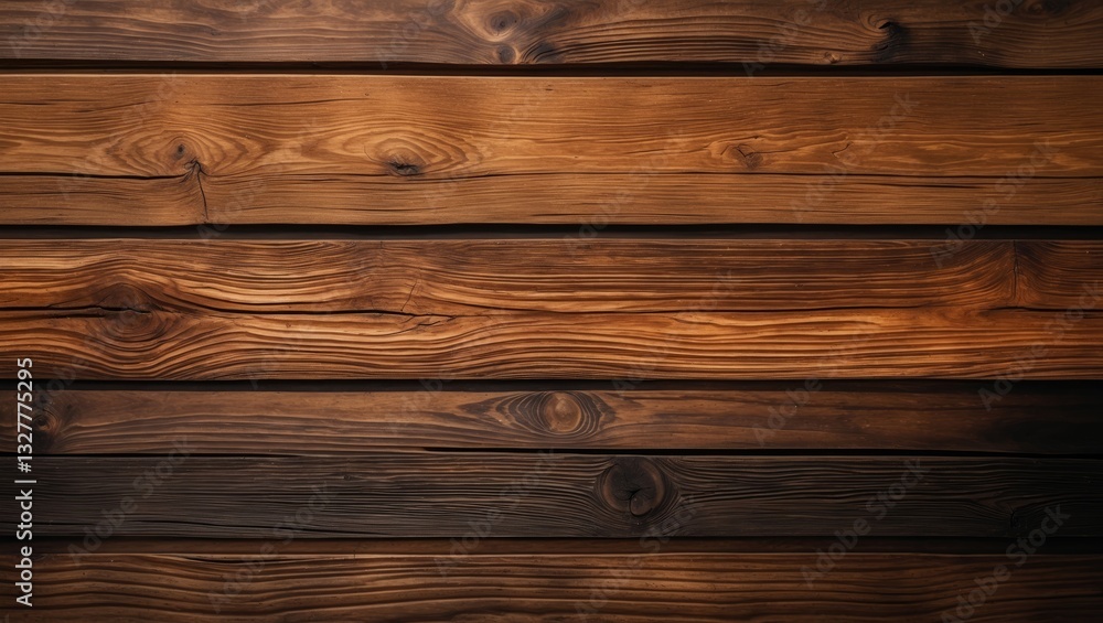 Fototapeta premium Brown wood texture background of a seamless tabletop. An old wooden plank from a top view and the natural pattern of the board showcase the surface grain of rustic dark hardwood flooring. Decorativ...