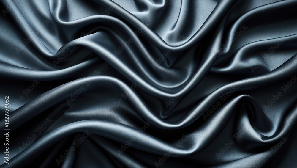 Obraz premium Black gray satin dark fabric texture luxurious shiny abstract silk cloth background with beautiful soft waves and blur patterns.