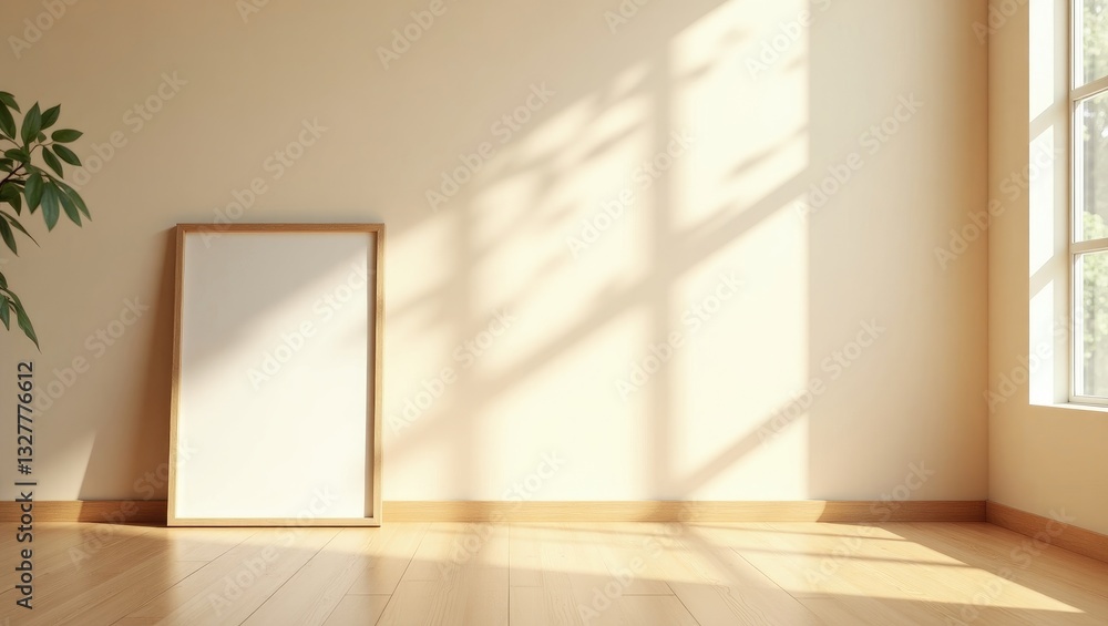 Obraz premium Poster picture frame mockup on the floor with an aesthetic shadow.