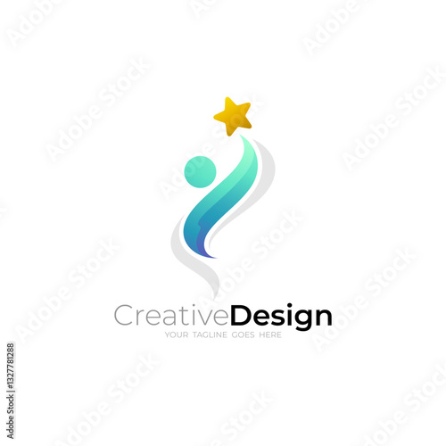 logo of a person reaching for a star, simple people care icons