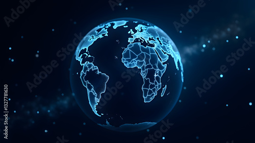 A captivating digital view of Earth from space, featuring glowing connections across continents. The dark starry background enhances the illuminated cities, symbolizing global connectivity.