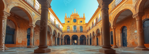 stunning courtyard in Salamanca, Spain, featuring elegant arches and historic architecture. warm tones of stone create vibrant , exploration