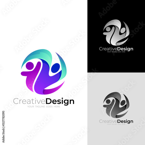 Charity logo with people care design circle, community logos
