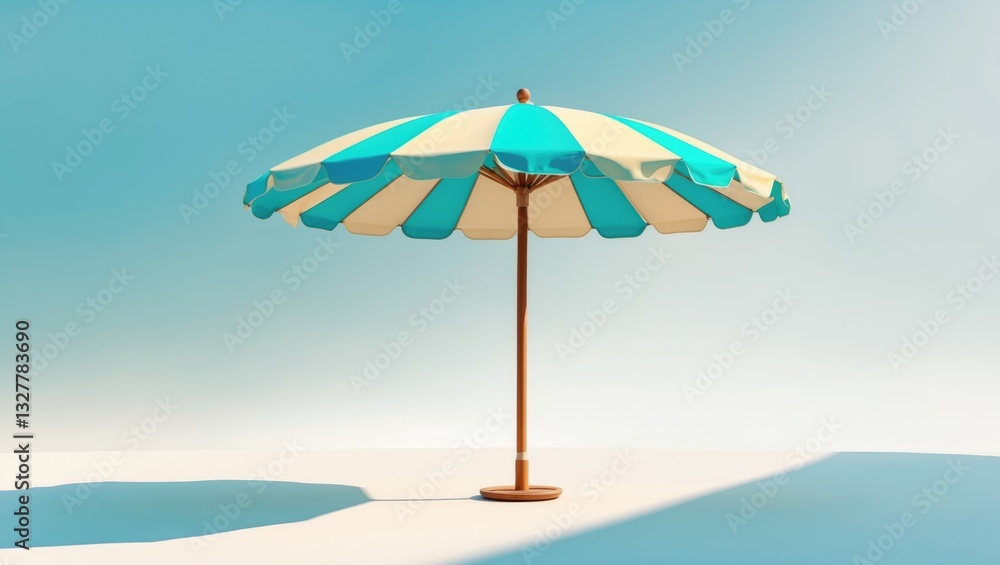 Fototapeta premium Striped beach umbrella on a white background.