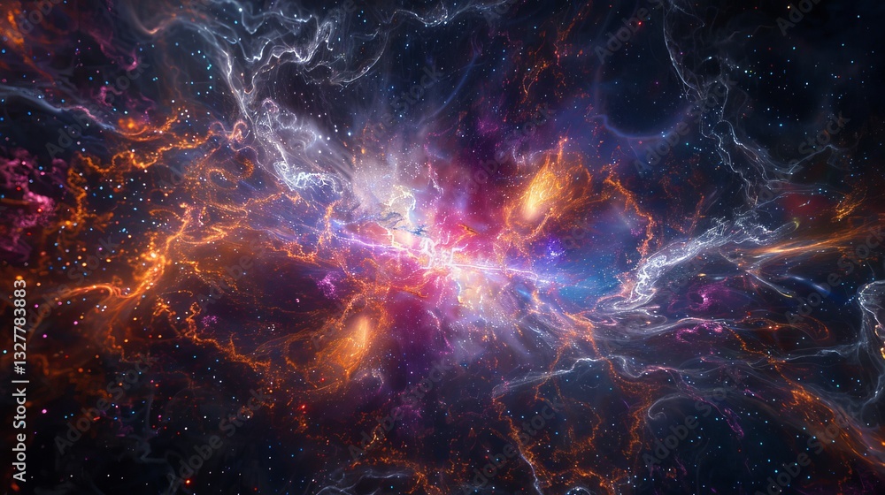 Obraz premium A stunning cosmic nebula filled with vibrant colors, radiating energy and light in the vast universe.