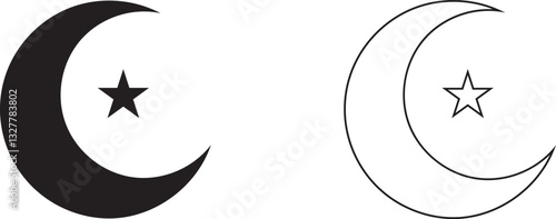 Star and Crescent Silhouette – Elegant Vector Illustration for Islamic and Celestial Designs