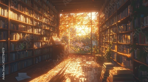 Wallpaper Mural The Sunlight Filters Through A Cozy Book Lined Library Space Torontodigital.ca