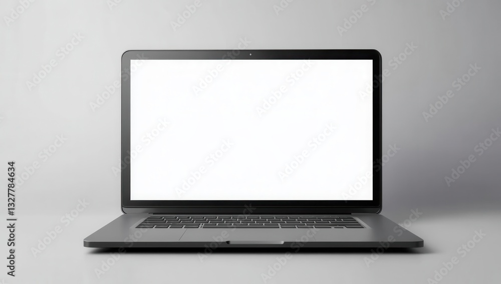 Isolated silver laptop with blank screen open, a portable technology object Isolated silver laptop with blank screen open, a portable technology object