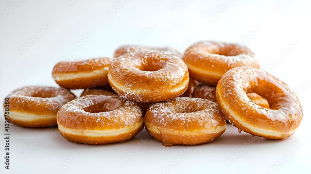 A pile of warm dripping donuts against a white A pile of warm dripping donuts against a white