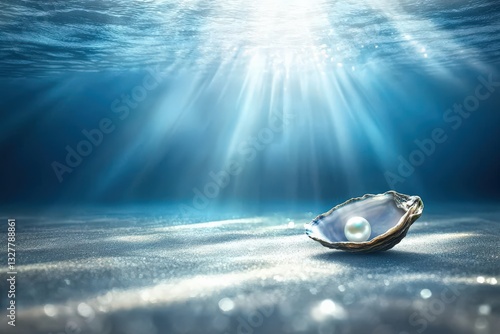 Precious Pearl Illuminated by Gentle Sunlight Under Water Surface