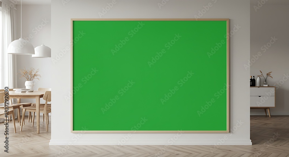 Modern interior featuring a blank green canvas for creative artwork display Modern interior featuring a blank green canvas for creative artwork display