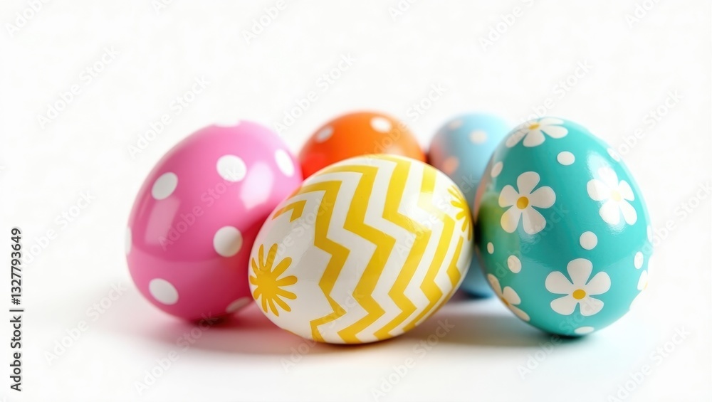Colorful handmade Easter eggs perfectly arranged and isolated on a white background. Colorful handmade Easter eggs perfectly arranged and isolated on a white background.