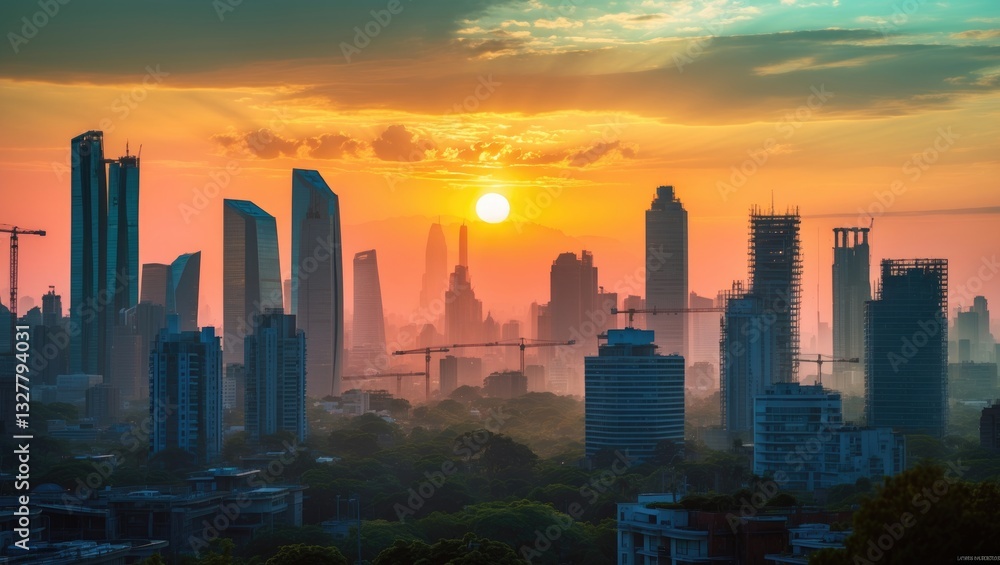 Fototapeta premium summer heat wave in the city at sunset