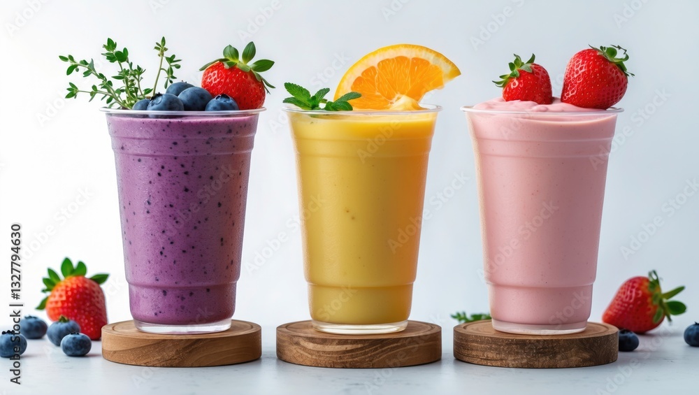 Strawberry, blueberry, and orange yogurt smoothie featuring fruit, isolated against a white background. Strawberry, blueberry, and orange yogurt smoothie featuring fruit, isolated against a white background.