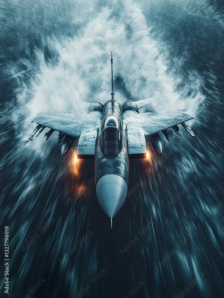 Obraz premium Fighter jet performs a high-speed low pass over water
